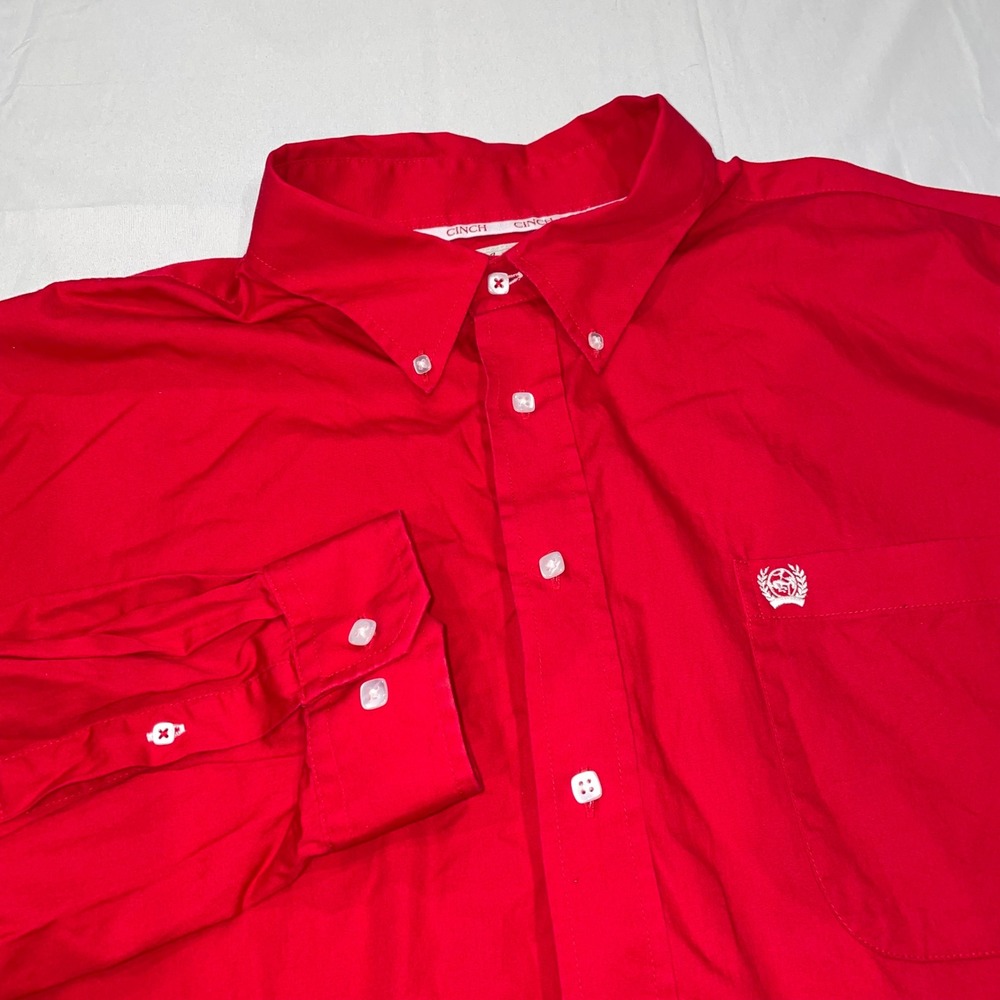Cinch Mens XL Western Shirt Long Sleeve Button Down Solid Red 100% Cotton Pocket